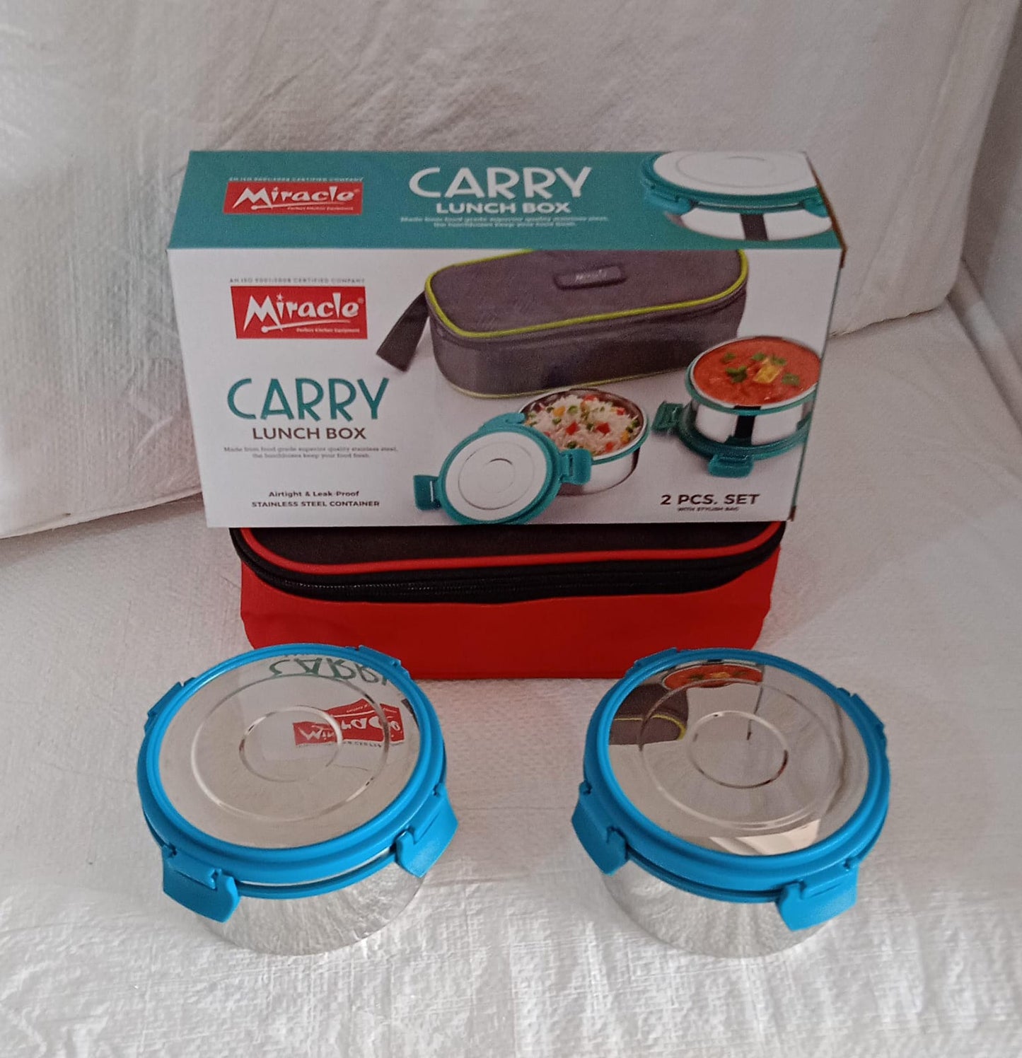 Miracle Carry Lunch Box Microwave Safe Lunch Box With Insulated Bag 2 Compartment Lunch Box (400 ML / 2 pc) - Springkart 