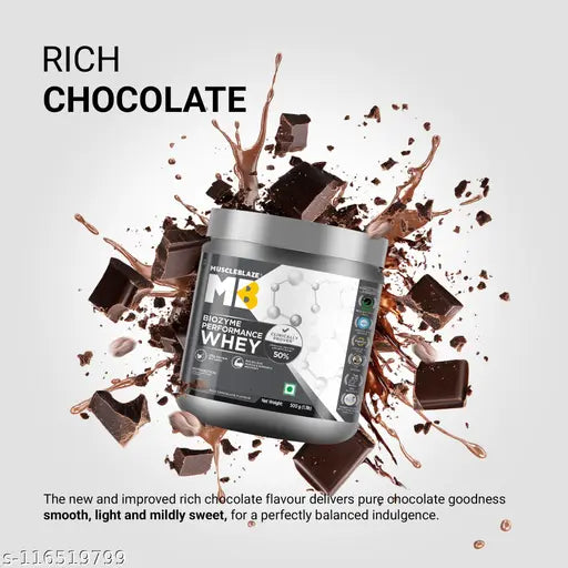 MuscleBlaze Biozyme Performance Whey Protein Powder | 500 g/1.1 lb | (Rich Chocolate) Clinically Tested 50% Higher Protein Absorption | Informed Choice UK, Labdoor USA Certified & US Patent Filed EAF® |
