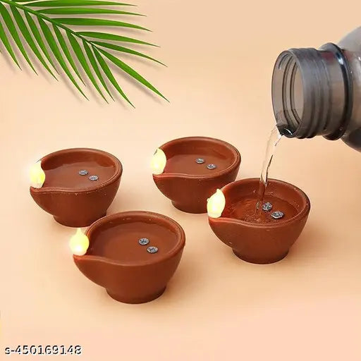 Diwali Gift 12 Pcs Water Sensor Diya Lights Electric Flameless & Smokeless LED Diyas