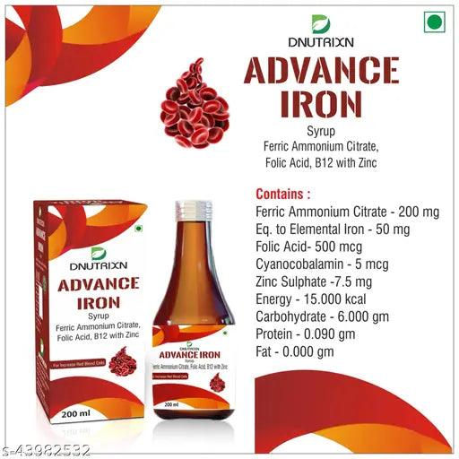 Advance Iron Syrup with Zinc and Folic Acid - 200ml For Boost Immunity and Enhance Energy (Pack of 2)