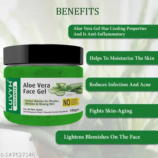 Pure and Organic Aloe Vera Extract Facial Gel for Skin Whitening, Face Moisturizing used for Face, Body, and Hair. It gives Over Night Glow, Extra Shine to hairs. Face Care Gel, Skin Care Gel, Hair Mask, Sunscreen, It helps in fighting Sunburn, Acne Aloev