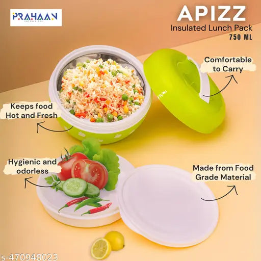 Deluxe Mini Tiffin Box Steel Insulated Inner Stainless Steel Containers with Clip Lock Lid, 750ml - Springkart