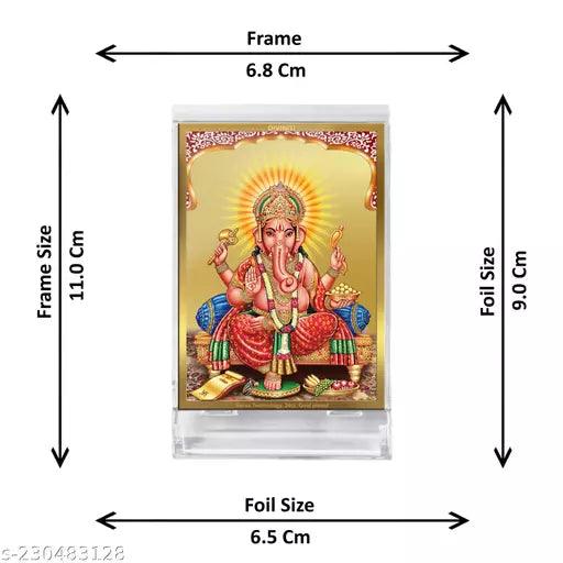 Diviniti Ganesha Frontpose God Idol Photo Frame for Car Dashboard 24K Gold Plated Foil - Springkart 