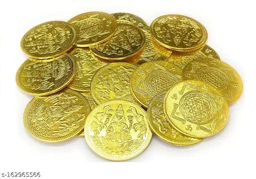 lakshmi kuber brass 3 cm coins yantra for puja and havans pack of 11.