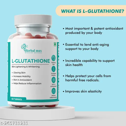 Herbal max L- Glutathione Tablet for Youthful Skin Brightening |Collagen Tablet – 60 Tablet