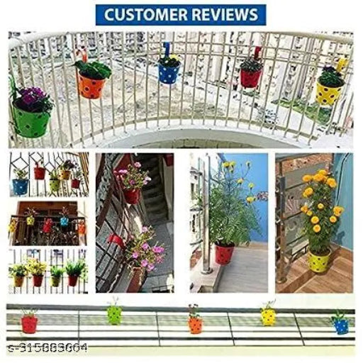 Hanging railing planters metal flower pot showpiece hanging planters Galvanized Iron Polka Dot Round Railing Planter,decorative pot basket flower pot plant baskets   Set of 5