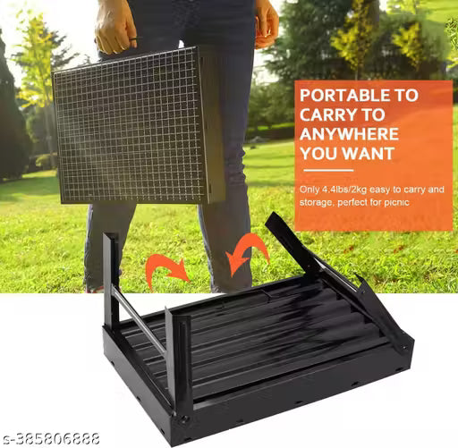 Barbecue Grills - Foldable Charcoal Barbeque Grill With 10 Skewers, 2 Spatula & 1 Air Blower