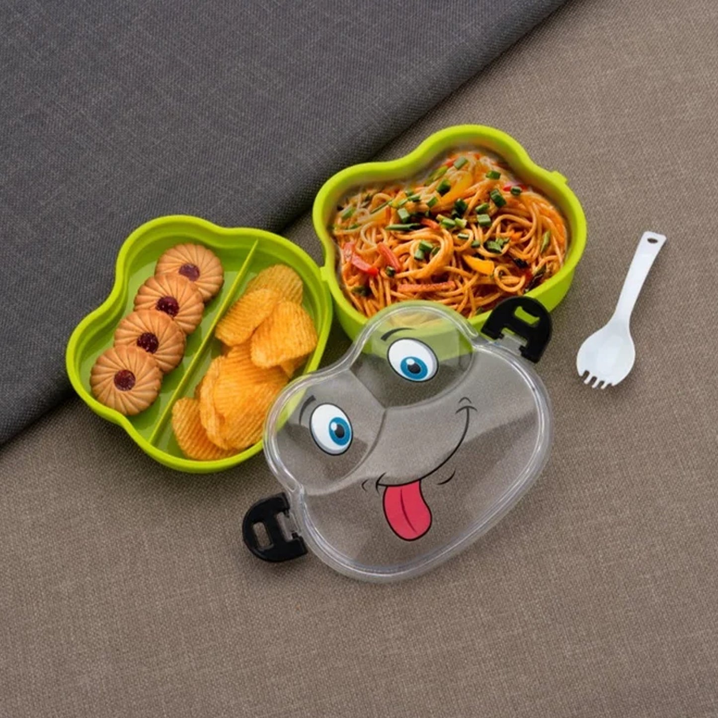 Double Layer Froggy Shape Lunch Box With Spoon (1 Pc Mix Color) - Springkart 