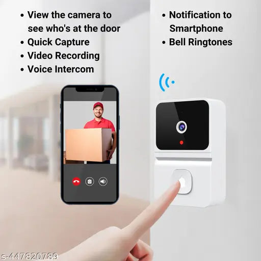 Smart Wifi Door Bell, wireless Doorbell with Camera, HD Resolution, Voice Intercom, Smartphone Video Call Notifications