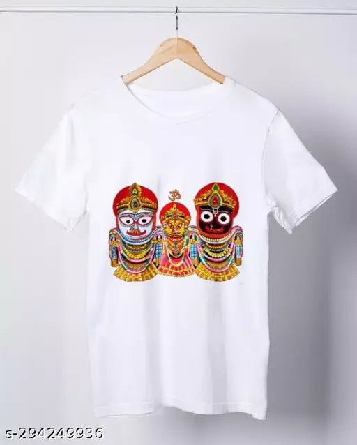 White Poly Polyester Tshirt With Jagannath Face Design | Jagannath Rath Yatra Tshirt