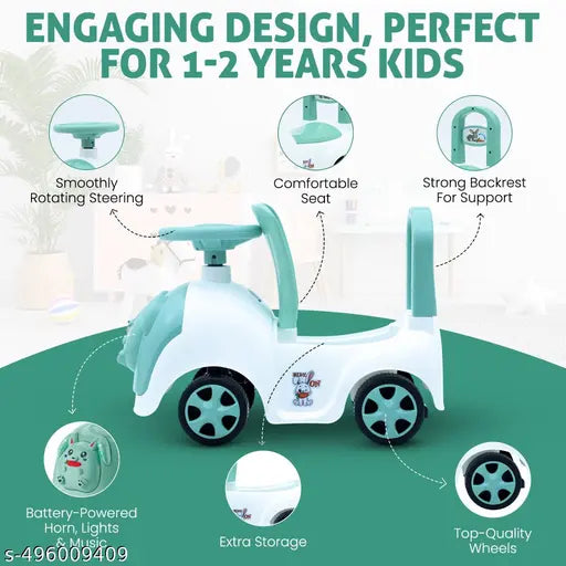 Ride On Cars for Kids 1-5 Years - Push Ride-on with Light Music, Horn Steering, Safety Guard, Backrest and Storage | Durable Push Car for Kids Upto 25Kg (Green)