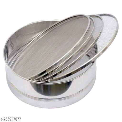 Stainless Steel 4 in 1 Interchangeable Sieve Set of 5, Flour Chalni, Spices, Food Strainers, Atta Chalni, Jaali Channi Atta Maida Strainer - Springkart 