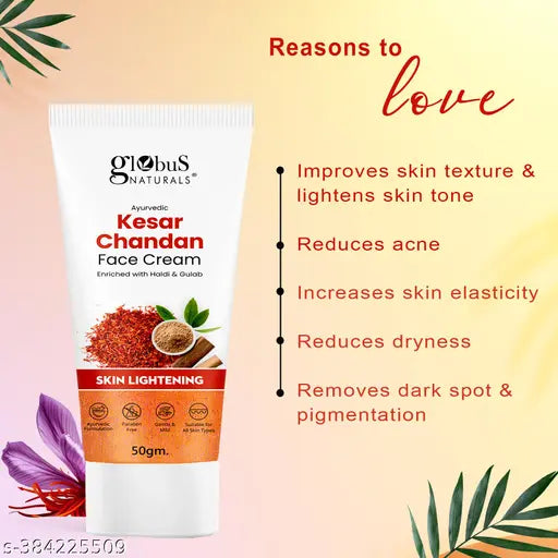 Globus Naturals Daily Glow Kesar Chandan Face Cream with SPF, Skin Lightening Formula For All Skin Types, 50 gm (Pack of 2)