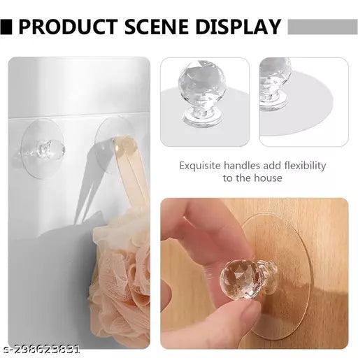 4 PCS Self-Adhesive Drill Free Self-Stick Push Pull Helper, Diamond Crystal Shaped Hook - Springkart 