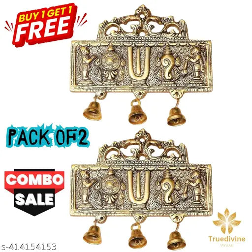 Pack of 2 Tirupati Door Hanging Shankh Chakra Namah Latkan Gold Plating Antique Decorative