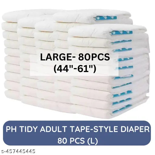 TIDY Tape Style Super Absorbent | Unisex | Waist Size (44-61 Inches) Adult Diaper - L (80 Pieces) | Loose Pack