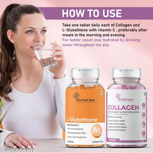 Herbal max L- Glutathione Vitamin C & Collagen Tablet for Youthful Ski –  Springkart
