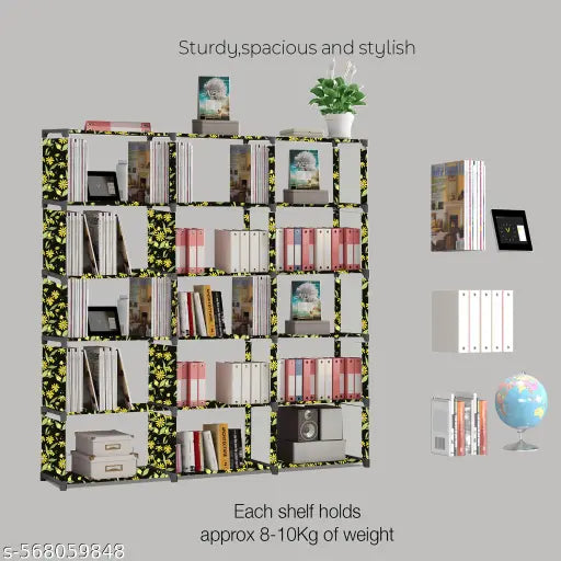 Xcentex - 18 Shelf Book shelf Almirah - Foldable, Collapsible & Portable bookshelf, Showcase bookstand Rack, open wardrobe