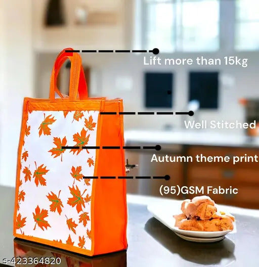 Autumn theme Reusable Grocery Shopping Bag With Handle|Goodies Bag Pack of 20 Grocery Bags (White)