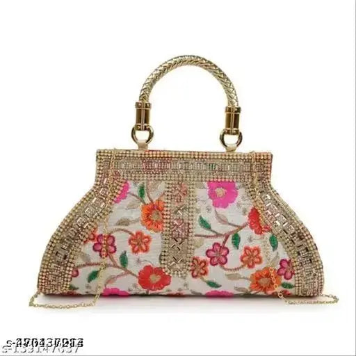 Stylish Fancy Designer Wedding Party Classy Trendy Gold Chain Strap Handcrafted Clutch For Women