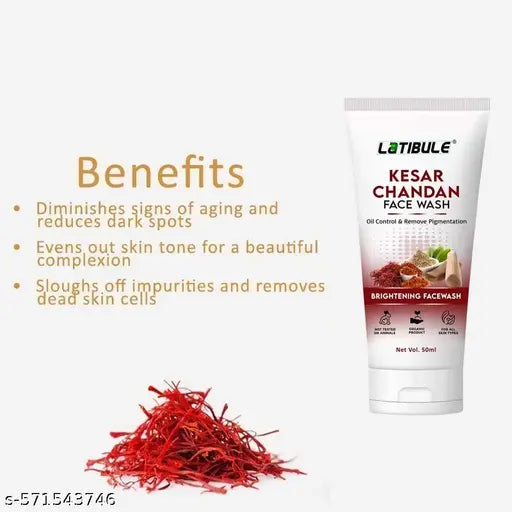 Latibule Kesar Chandan Face Wash, Skin Lightening & Tan Removal Face wash,Oil Controal & Remove Pigmentation Tan Removal Face Wash, All Skin Types Face Wash 50ml(Pack of 3)