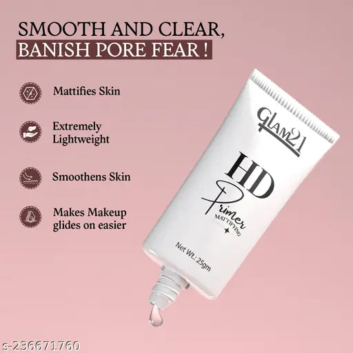 Glam21 Face Primer For Easy Makeup & Pore Minimize | Gel-like Texture | Perfect Coverage | Lightweight | With Skin-Softening Apricot Essence | 25 gm