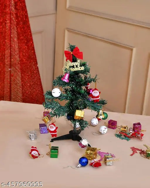 Christmas Tree with Hanging Ornaments , Topper Star, String Light Combo (Tree Size 30cm / 1 Feet) - Springkart 