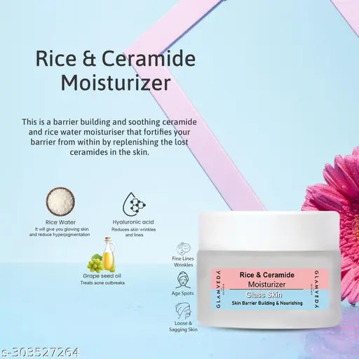 Korean Glass Skin Rice & Ceramide 3-Step Skincare Kit,Anti-Aging & Barrier Repair