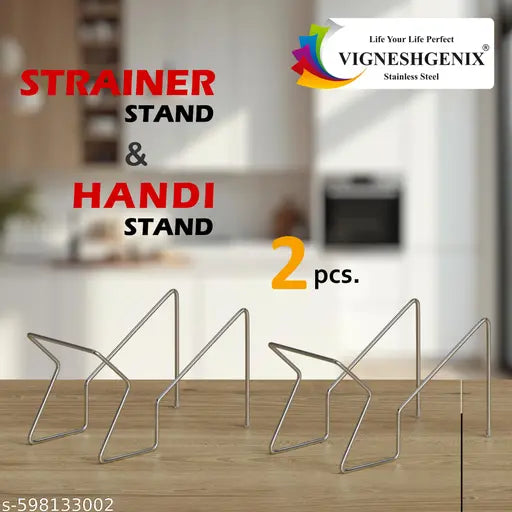 Stainless Steel Rice Pot Drainer Stand | Pack of 2 | Kitchen Strainer for Fruits, Beans & Noodles
