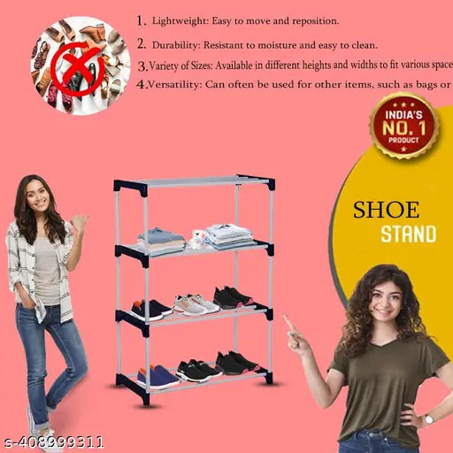 Plastic Folding Stand Blk 4 Self/Trending Shoe Rack