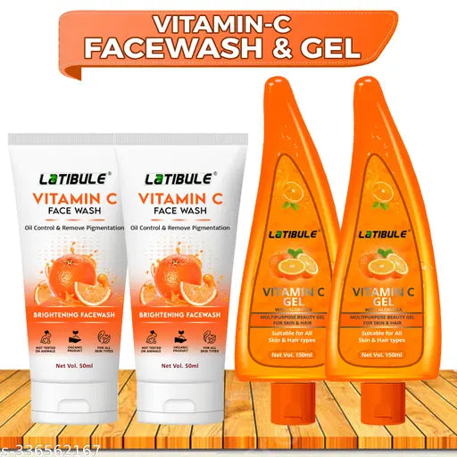 Latibule Vitamin C Facewash(50ml)Skin Whitening  & Vitamin C Skin &Hair Gel (150ml) Skin Brightening Gel  Skin Dark spots Combo PACK OF 2