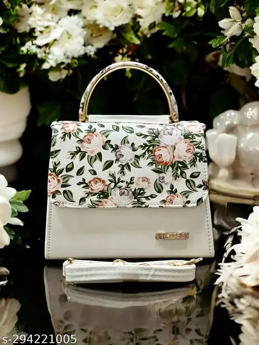 Jazzberry Women white floral Printed Pu Leather Sling Bag with Detachable Strap