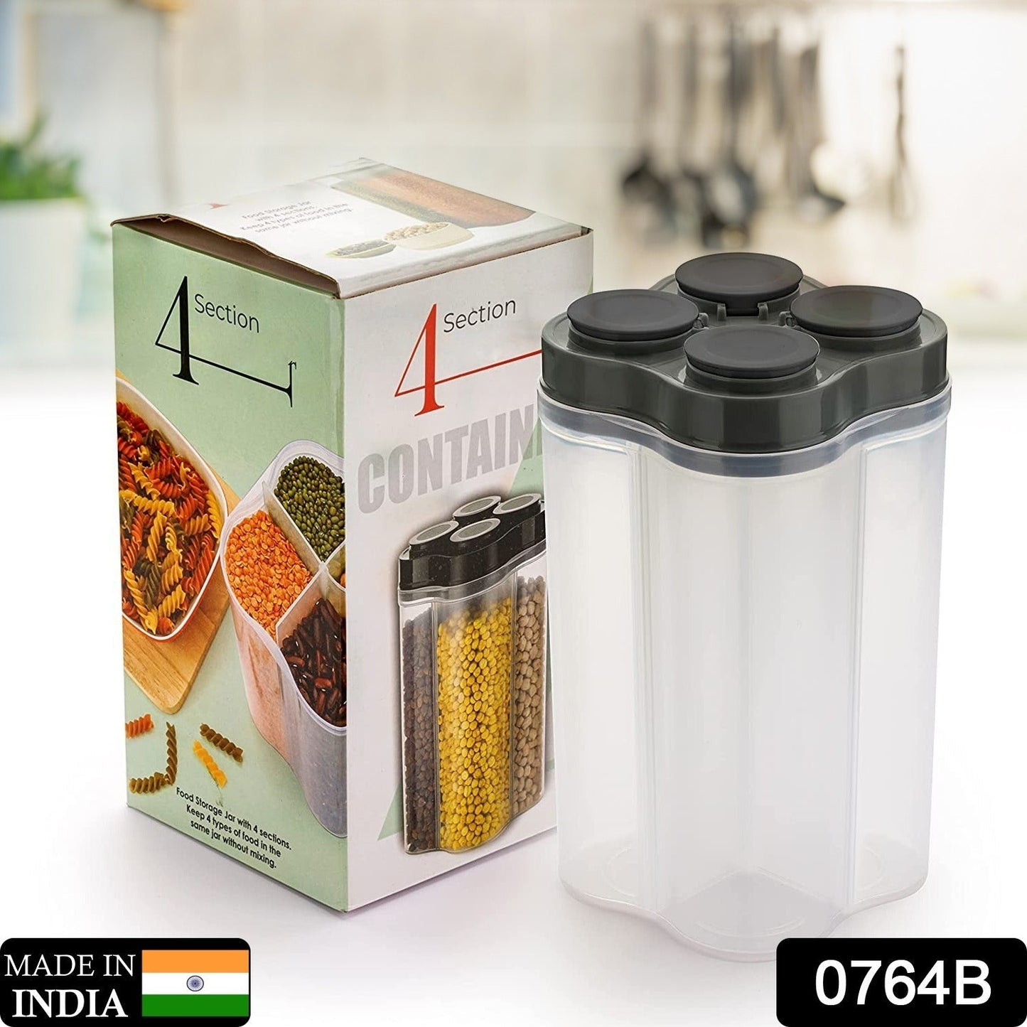 Plastic Lock Food Storage 4 Section Container Jar for Grocery, Fridge Container. - Springkart 