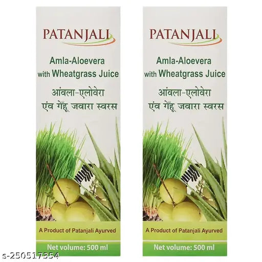 Patanjali Amla Aloevera Juice with Wheat Grass Pack of 2 (500ML)