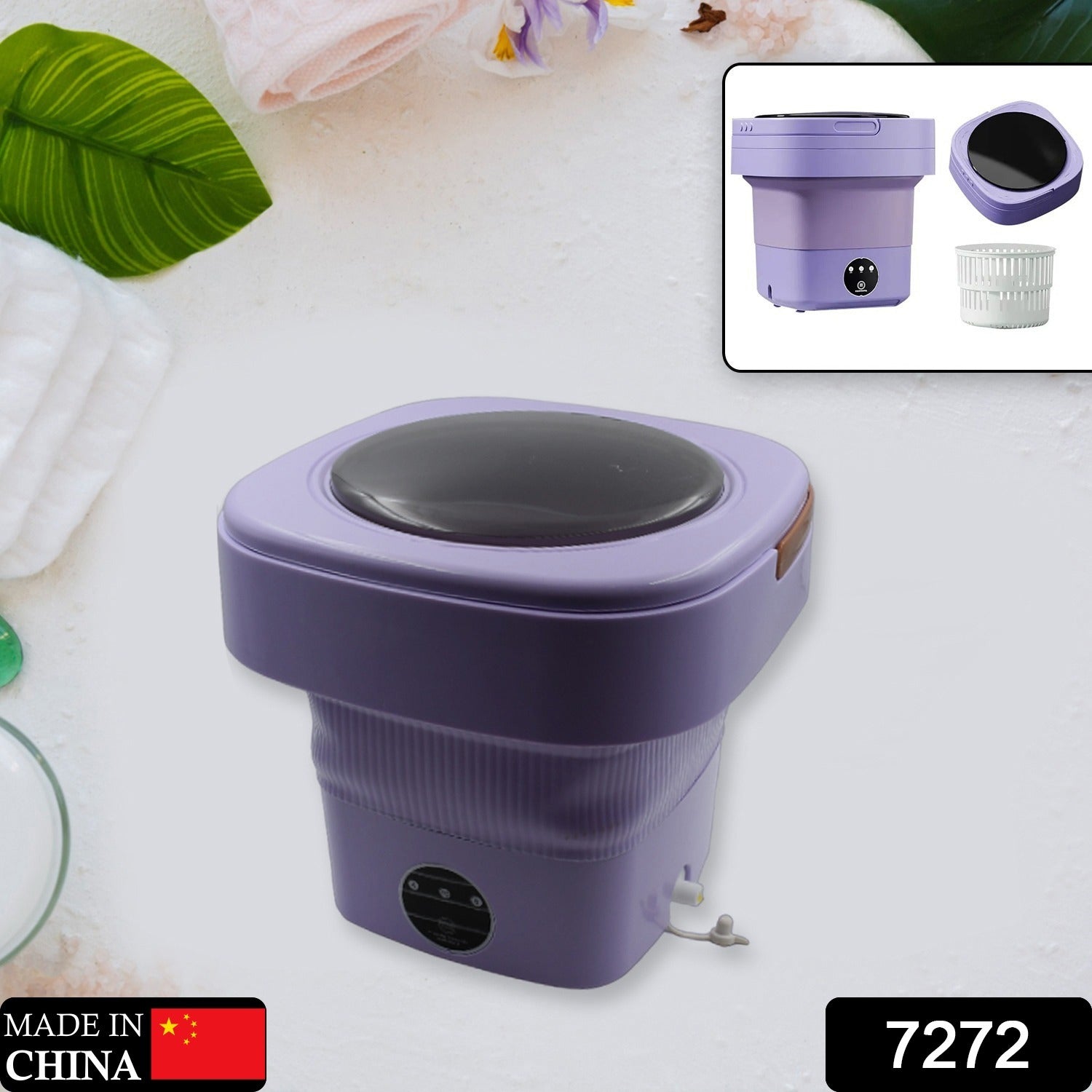 Mini Washing Machine Foldable Mini Washer with Drain Basket Portable Washing Machine Foldable for Laundry Travel Camping RV Baby Clothes - Springkart 