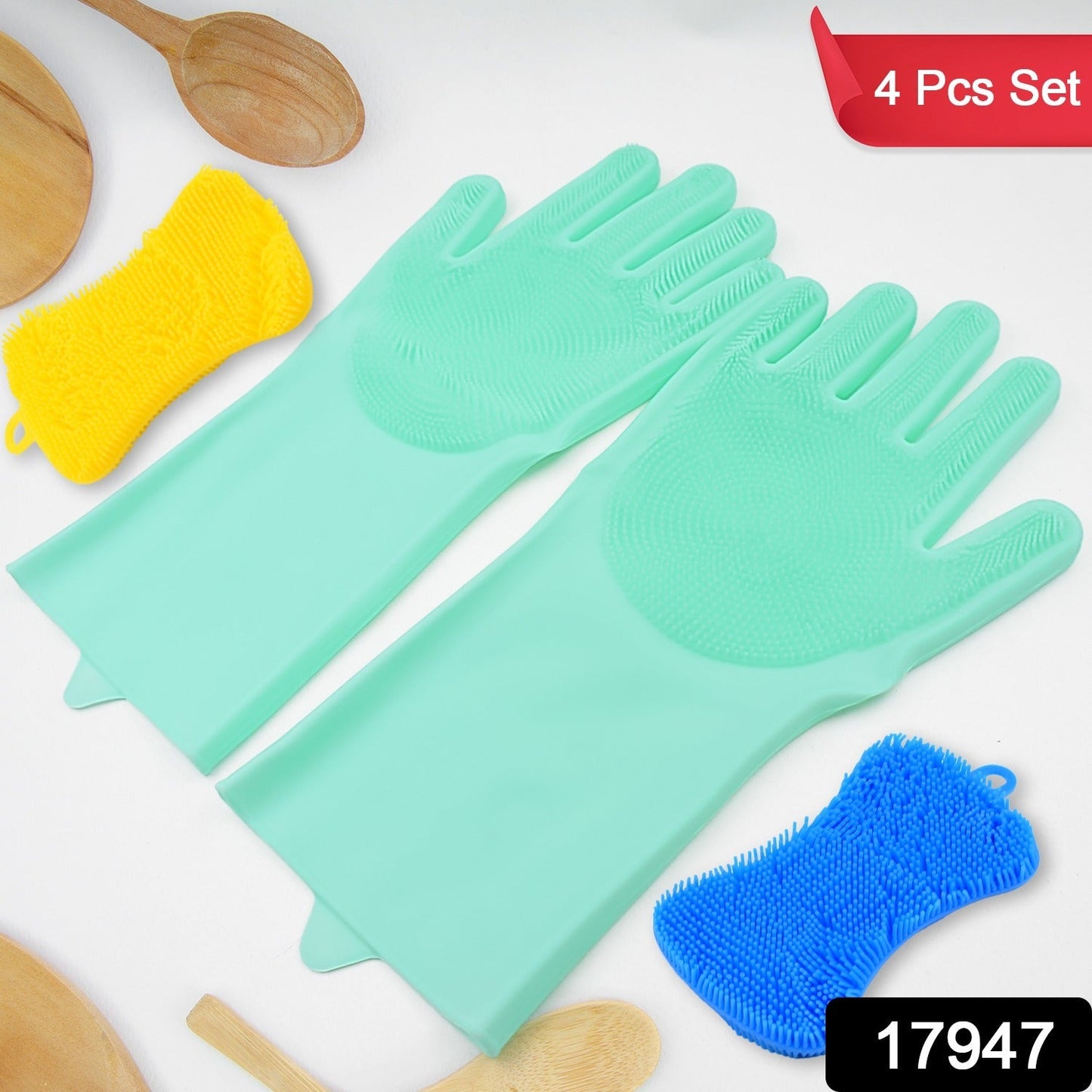 Silicone Kitchen Magic Gloves & Scrubber For Dishwashing & With Brush Cleaning Scrubber - Springkart 