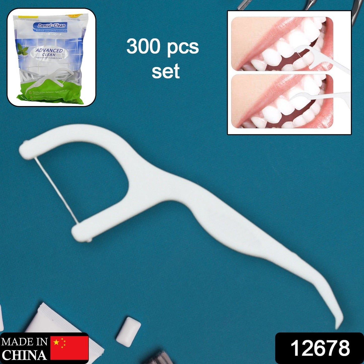 2 In 1 Tooth Picks Flosses, Portable Toothpicks, Resealable Oral Care Dental Flosser, Easy Storage Dental Pick for Fresh Breath and Healthy (300 Pcs Set)