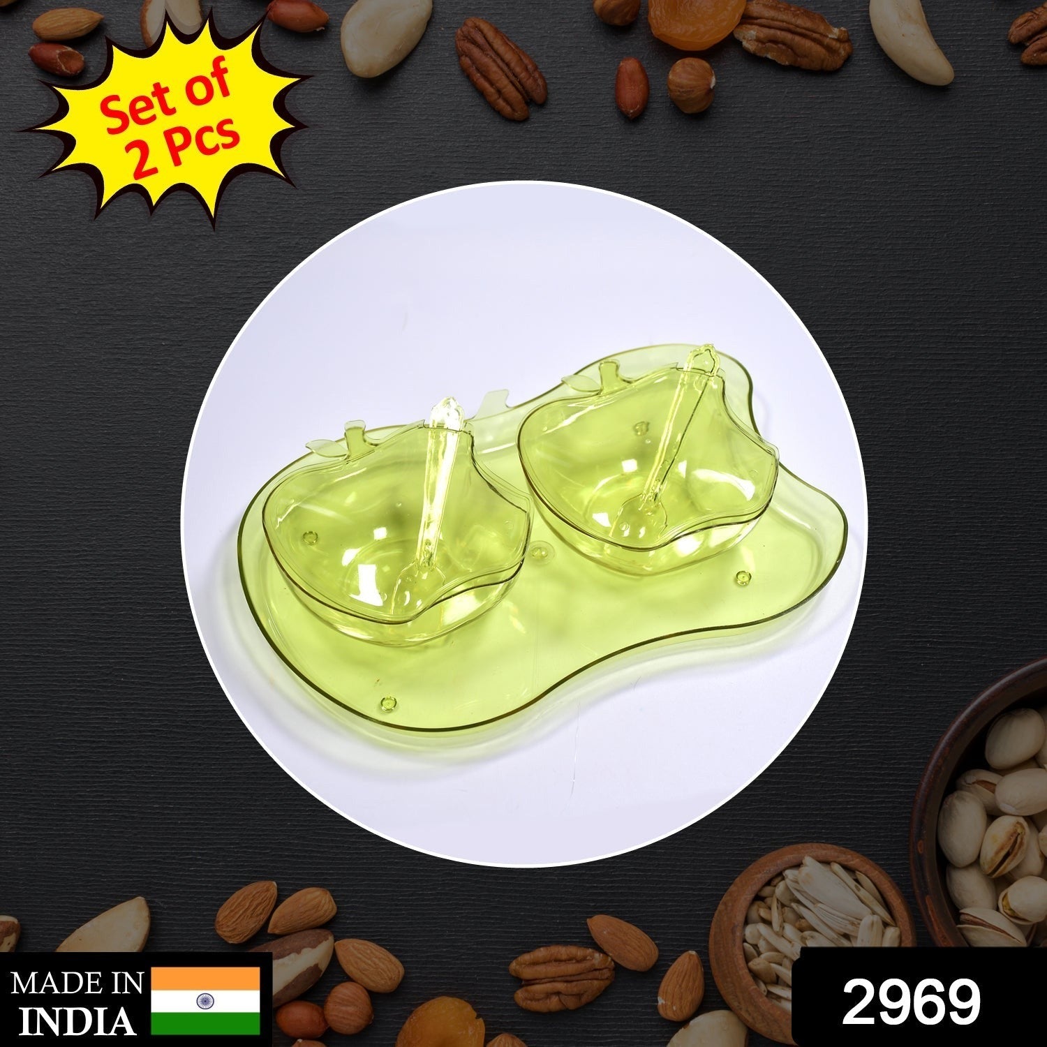 Apple Shape 2Piece Serving Set of Bowl with Spoon & Tray. Dinnerware Serving Snacks & Pickle - Springkart 