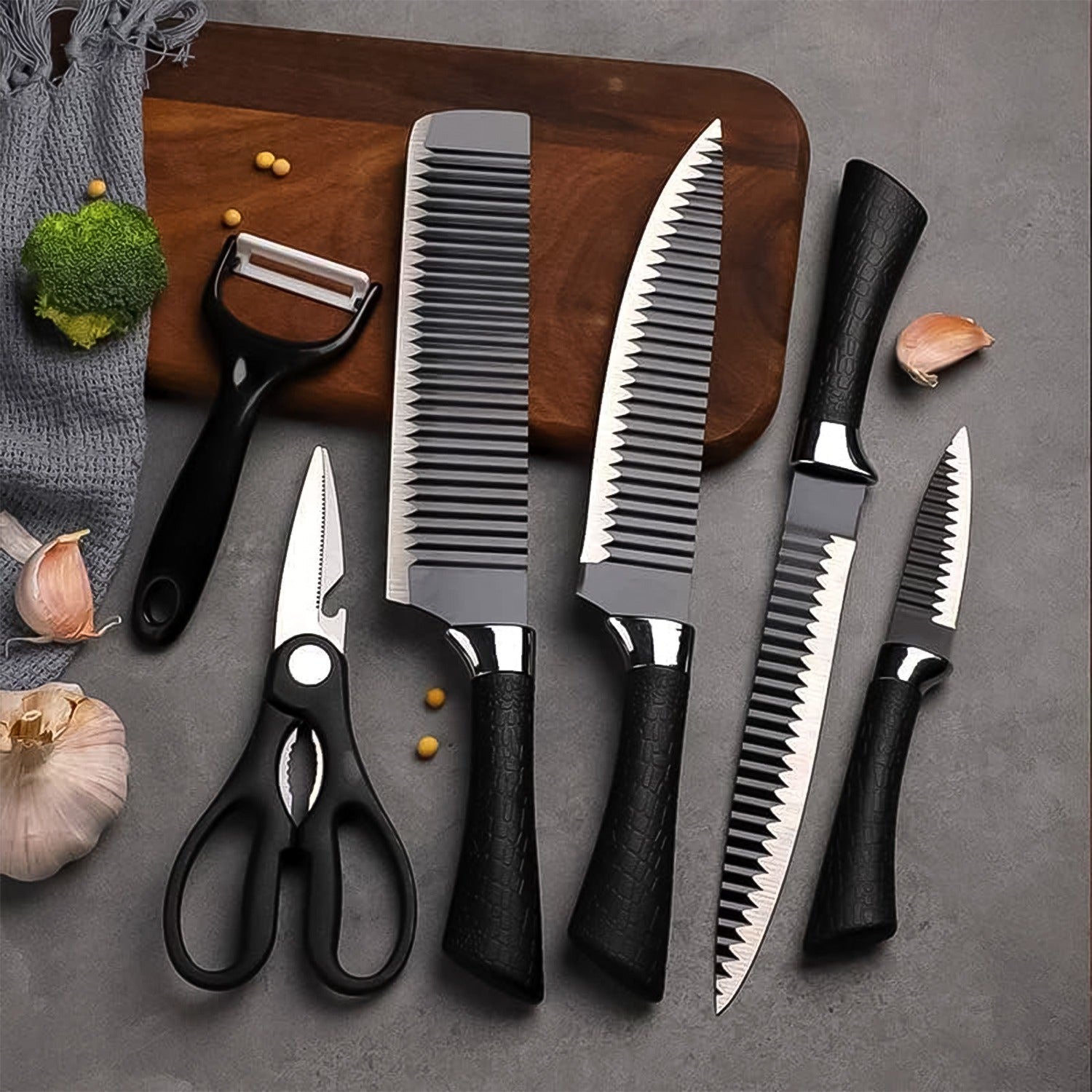 Stainless Steel Knife Set With Chef Peeler And Scissor (6 Pieces) - Springkart 