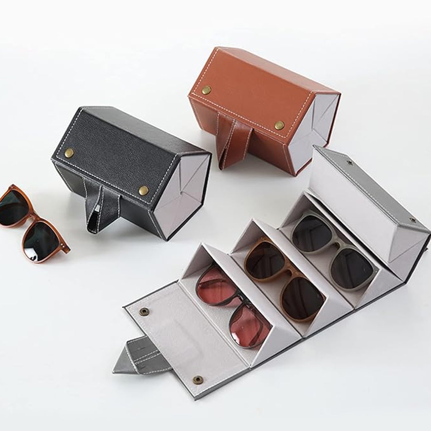 17753 5 Slots Sunglasses Organizer Box Glass Holder Box Spectacle Case Of Sunglasses Specs Case Foldable Travel Glasses Case Storage (1 Pc) - Springkart 