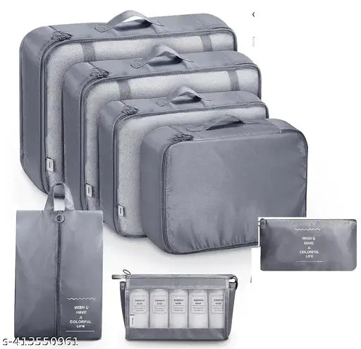 Travel Organizer 7 in 1 Travel Laundry Cosmetics Luggage Packing Organizers Set Makeup Bags Organizer Packing Cubes with Shoe Bag for travel, Nylon (Gray)