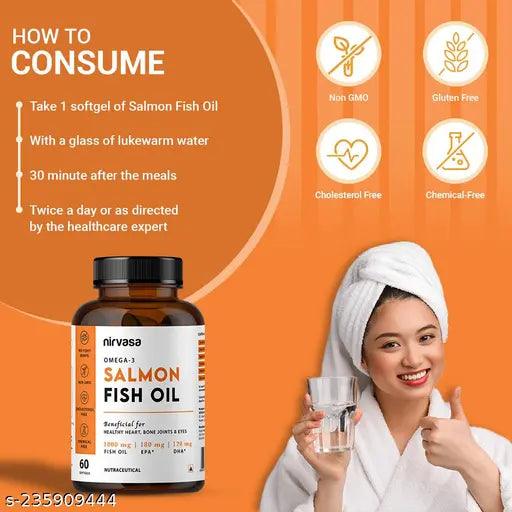 3 Salmon Fish Oil (1000mg) Capsules for Women & Men