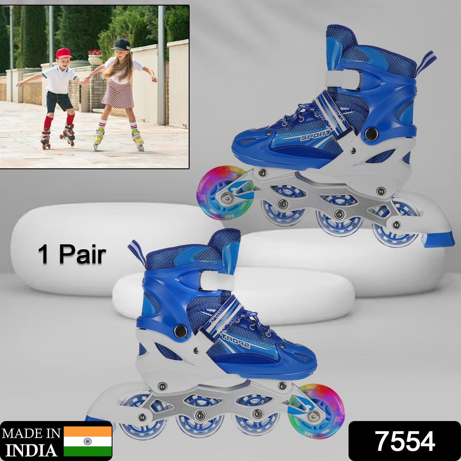 Inline Skates With Led Flashing Light Wheel With Adjustable Length Skate Premium High Quality Skates Pair (Roller Skate , Skating) - Springkart 