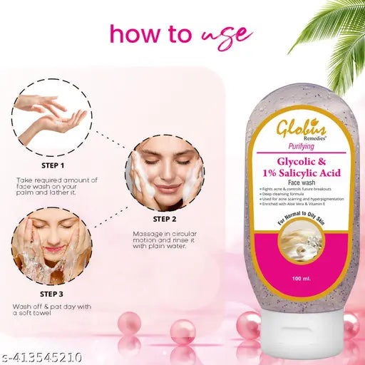 Globus Remedies Anti Acne Glycolic & 1% Salicylic  Face wash, For Oily & Acne Prone Skin, 100 ml (Pack of 3)