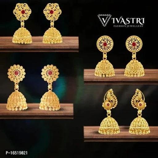 Golden Alloy Jhumkas Earrings For Women