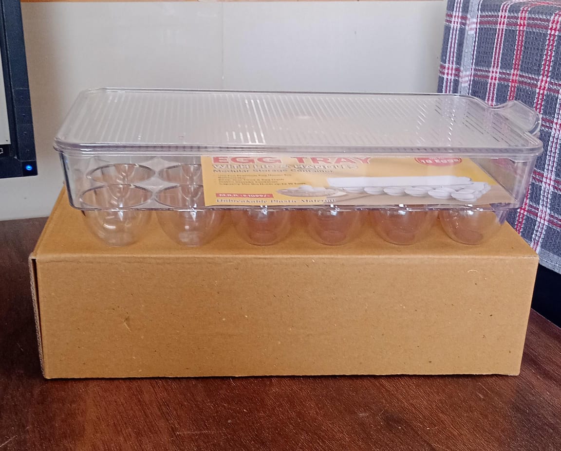 Plastic 18 Cavity Egg Storage Box Or Egg Trays For Refrigerator With Lid Handles High Quality Rectangular Egg Tray Box For 18 Egg (1 Pc) - Springkart 