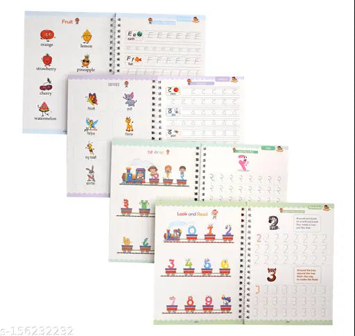 Hindi And English Language  Magic Practice copy Book Hindi Alphabet And Number or English Alphabet And Number 4Book+10Refills+1Pen+Grip Hindi Magic Practice copy book