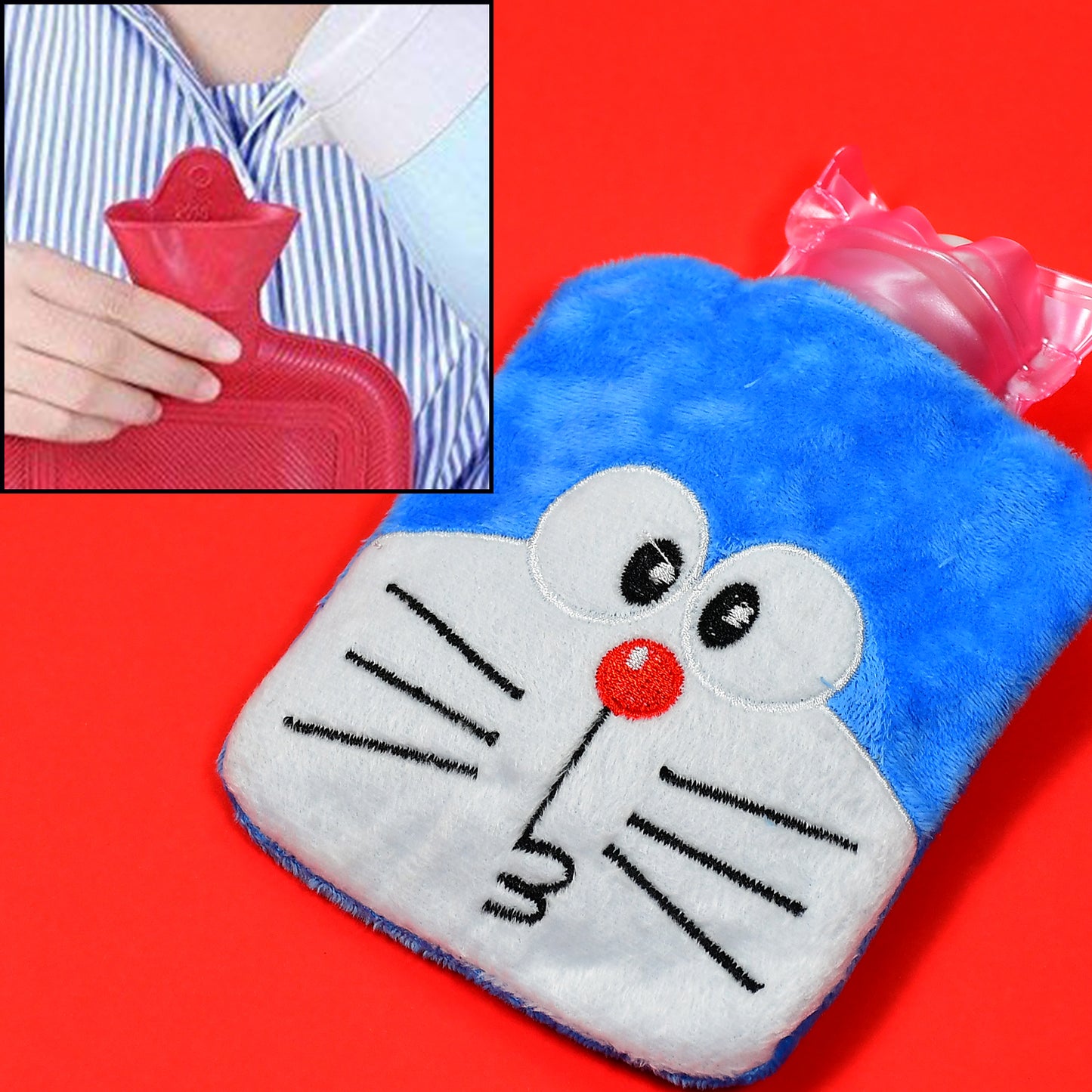 6504 Doremon Small Hot Water Bag With Cover For Pain Relief Neck Shoulder Pain And Hand Feet Warmer Menstrual Cramps. - Springkart 