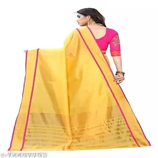 chanderi cotton yellow saree - Springkart 