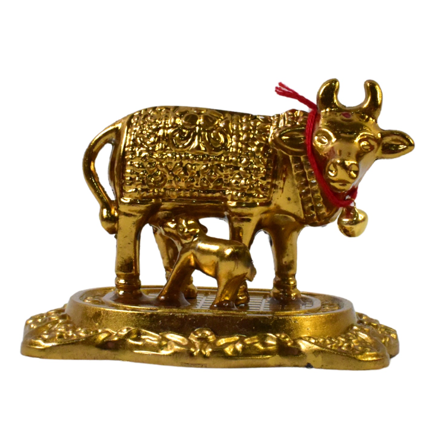 Metal Golden Kamdhenu Cow With Calf (1 Pc) - Springkart 